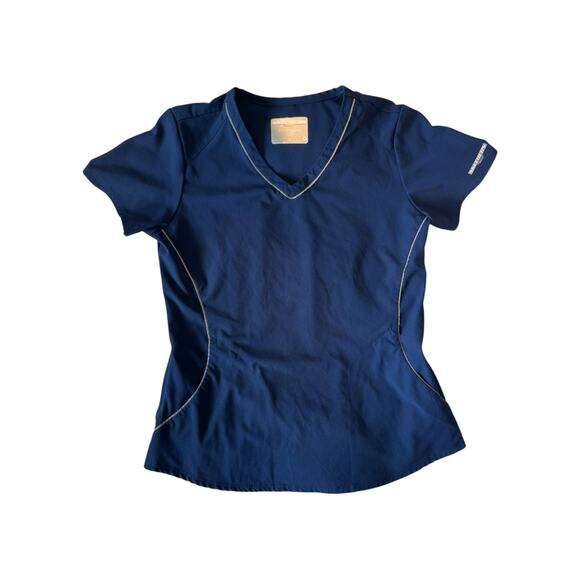 Skechers by Barco Women’s Scrub Top Medium Blue V-Neck Stretch Nursing Uniform - Picture 2 of 7